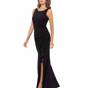Betsy & Adam Women's Cascading-Ruffle Boat-Neck Formal Gown NWT